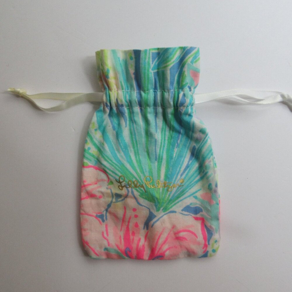 Lilly Pulitzer Drawstring Dust Bag Jewelry Pouch 4" x 6" Floral Pink Blue